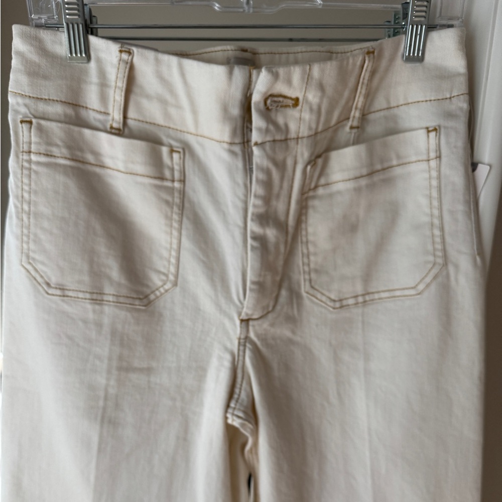 NWT Anthropologie Maeve 29 Women's ecru top stitch beige wide leg Colette jeans